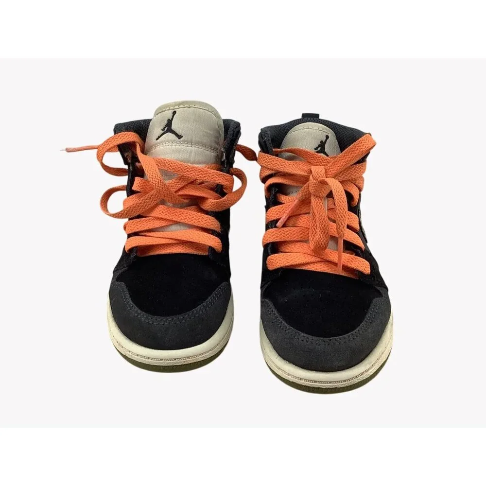 Air Jordan 1 Mid SE GS Black/Orange Suede Shoes Size 11C Youth - Picture 2 of 7